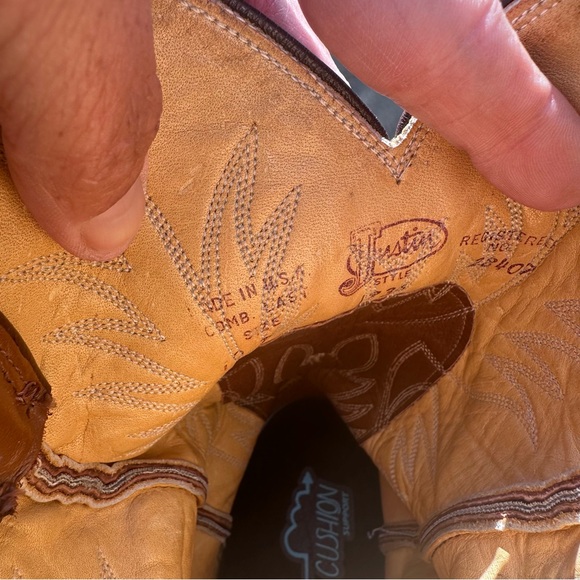 Wingtip Men's Brown Leather Cowboy Western Boots 1936 Justin Vintage Size 10D - Picture 7 of 8